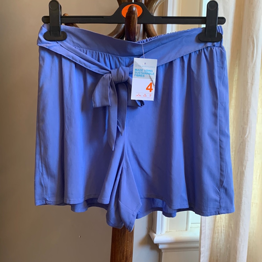 Primark Bow Detail Viscose Blue Shorts